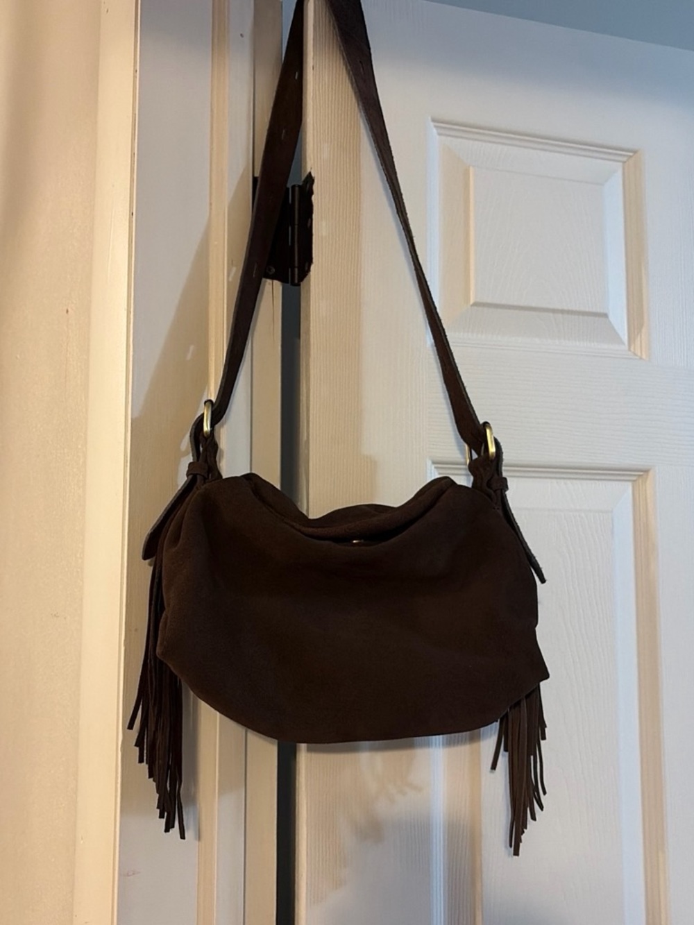 Brown Suede Fringe Shoulder Bag - Women
